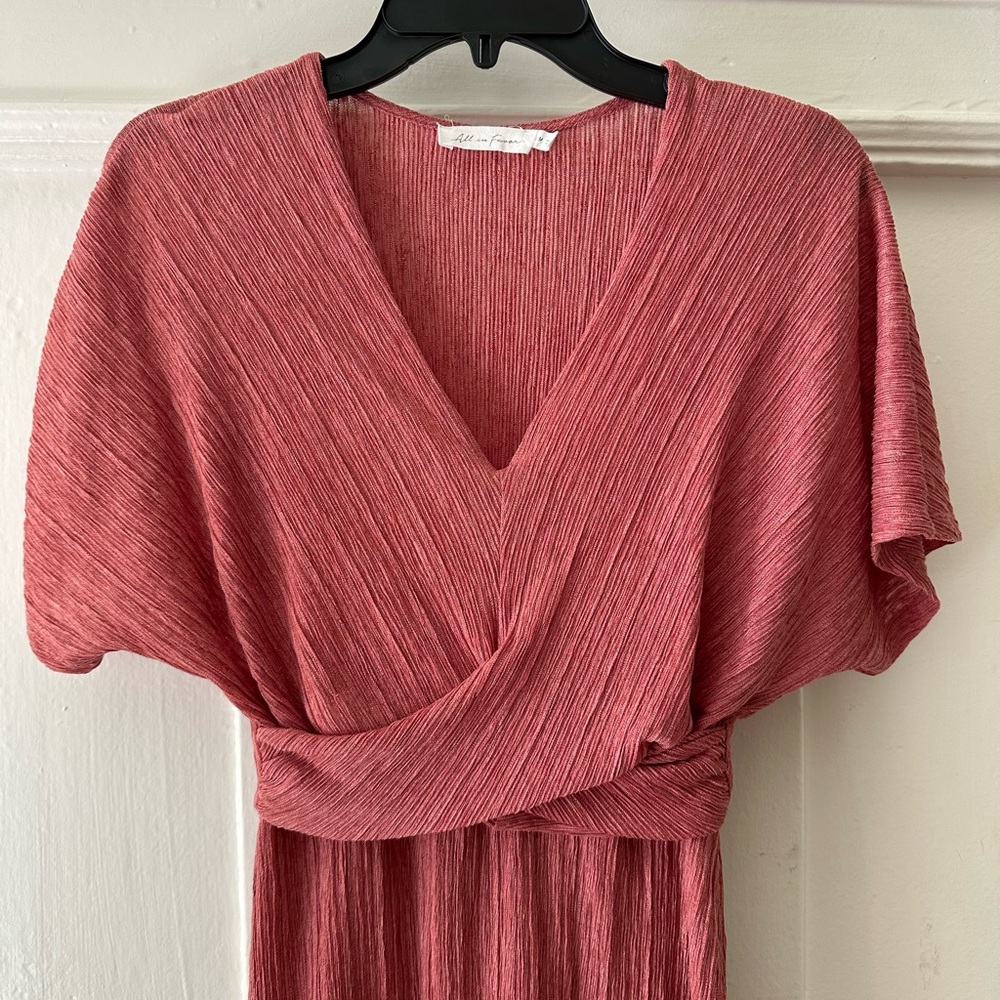 All in Favor Dolman Plisse Pink Midi Dress